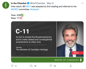 Sample tweet showing information about a bill